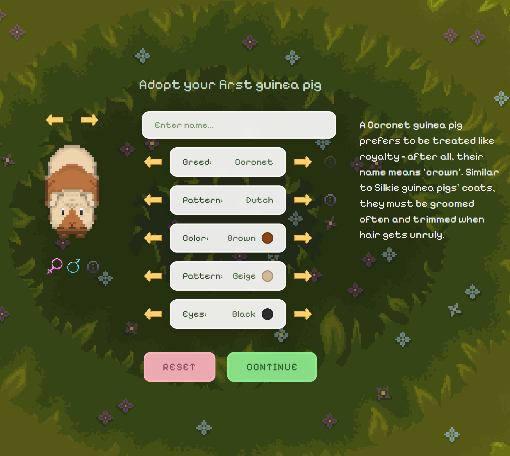 Guinea Pig Customization Screen